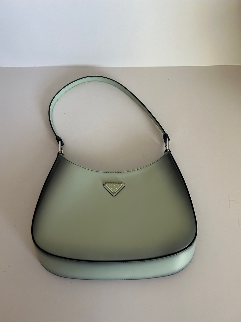 Prada Mint Green Shoulder Hobo Bag with Black Trim